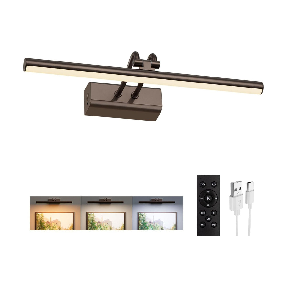 Picture Lights for Wall, 13.8in, Brown, 4000mAh, Rechargeable Remote | Magnetic LED Art Display Light with 3 Color