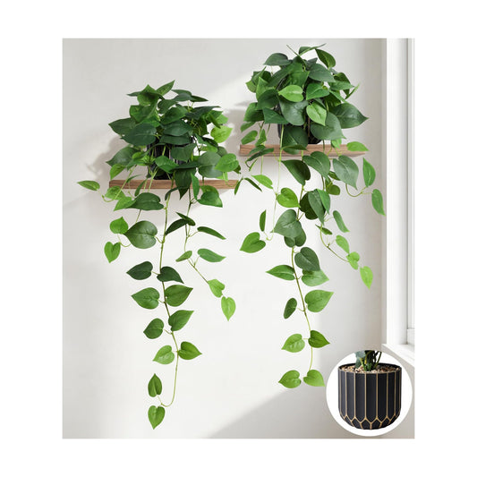 Fake Plants Faux Pothos Plants Potted Indoor Artificial Hanging / Green Pothos Potted / Set of 2