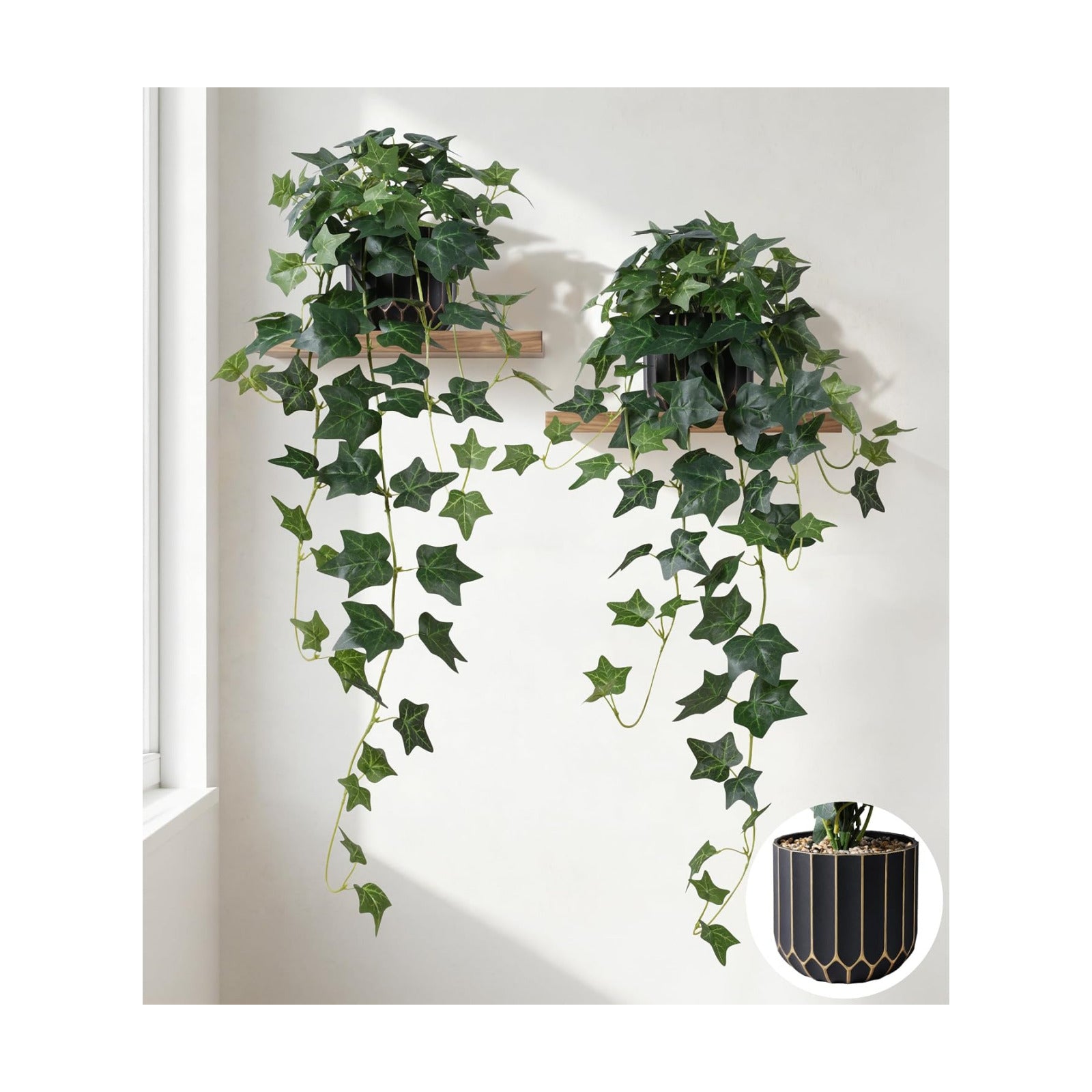 Fake Plants Faux Ivy Plants Potted Indoor Artificial Hanging Plants / Green Ivy Potted / Set of 2