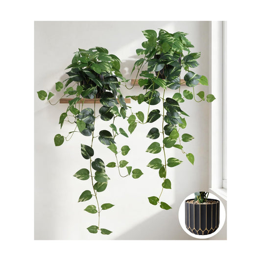 Fake Plants Faux Pothos Plants Potted Indoor Artificial / Golden Green Pothos Potted / Set of 2