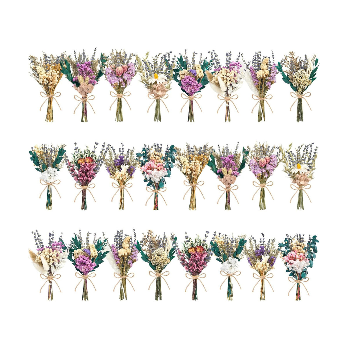 12/24PCS Handmade Dried Flower Bouquet with Stems Natural Dried Wildflowers 7.5 Inch Mini Dry Flowers for Vase Farmhouse Decor, Wedding Styling, Photography Props, Gift DIY(24pcs, Lavender)