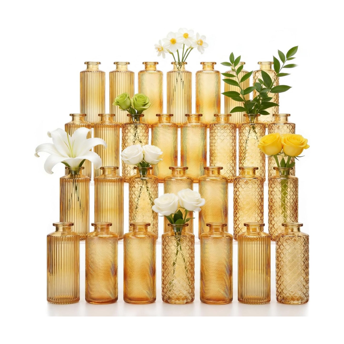 Glass Bud Vases / Amber Gold / Set of 30