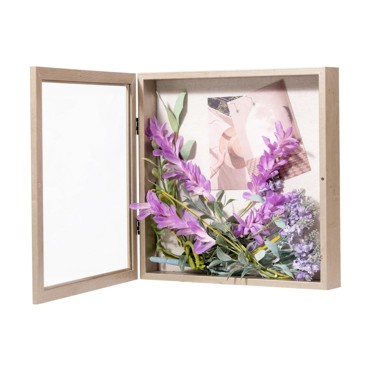 12x12 Shadow Box Frame with Linen Back, Wood Glass Display Case for Medals, Photos, Memorabilia, Awards - Pins