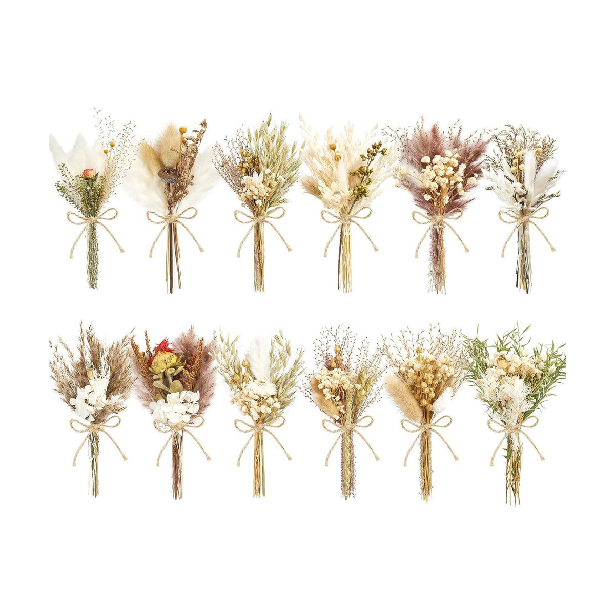 12/24PCS Handmade Dried Flower Bouquet with Stems Natural Dried Wildflowers 7.5 Inch Mini Dry Flowers for Vase Farmhouse Decor, Wedding Styling, Photography Props, Gift DIY(12pcs, Rustic)