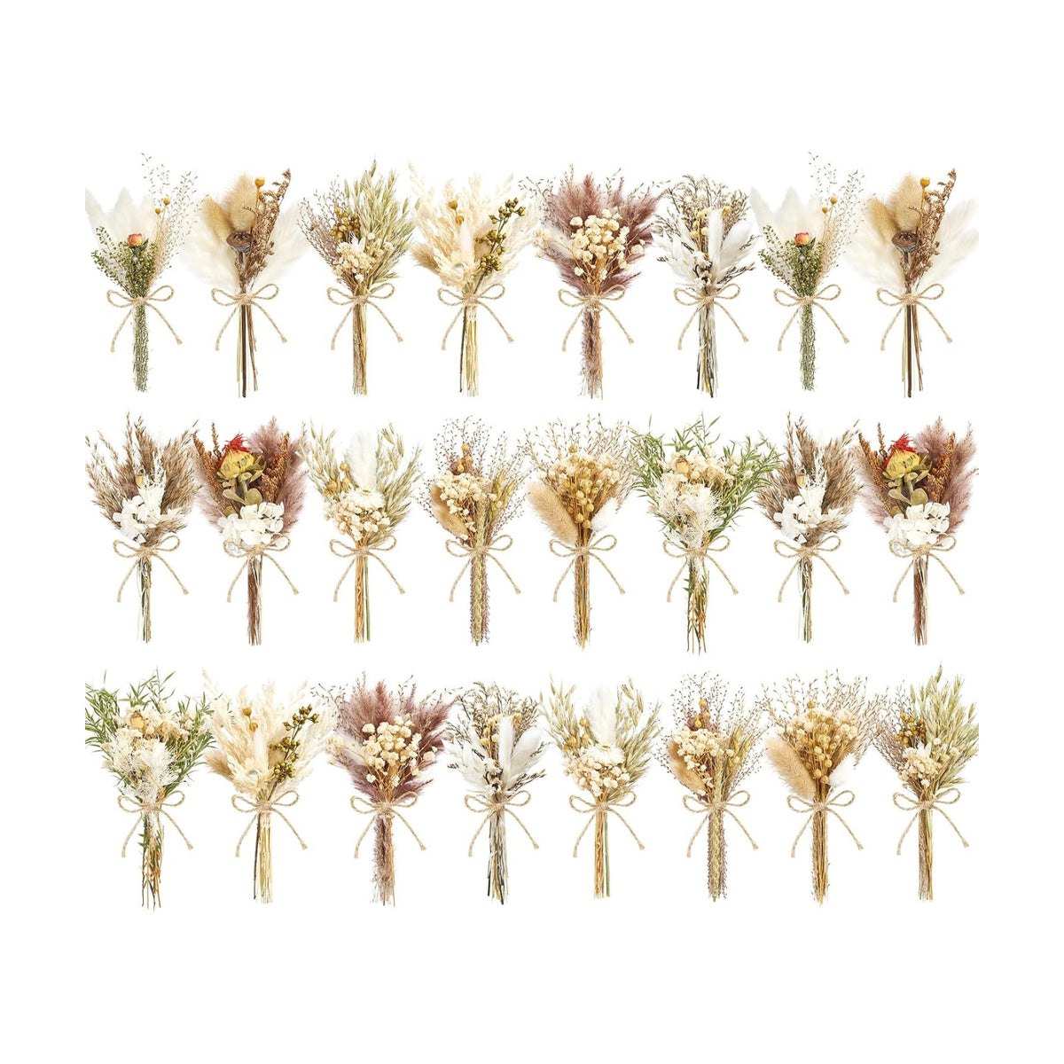 12/24PCS Handmade Dried Flower Bouquet with Stems Natural Dried Wildflowers 7.5 Inch Mini Dry Flowers for Vase Farmhouse Decor, Wedding Styling, Photography Props, Gift DIY(24pcs, Rustic)