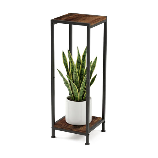 TOSKING 2-Tier Tall Plant Stand Indoor,10.2" Lx10.2 Wx30.3 H,Brown & Black | Corner Flower Shelf, Holds 160 lbs