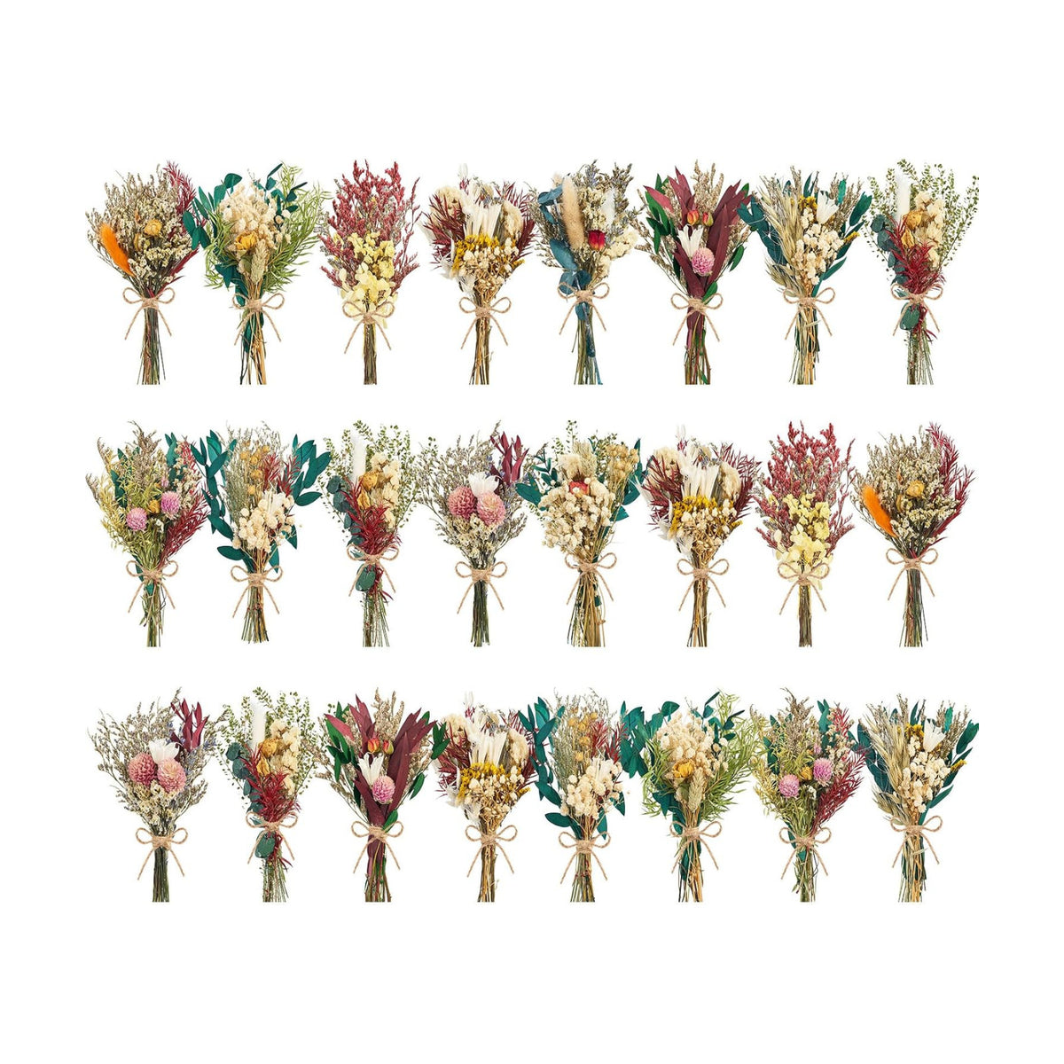 12/24PCS Handmade Dried Flower Bouquet with Stems Natural Dried Wildflowers 7.5 Inch Mini Dry Flowers for Vase Farmhouse Decor, Wedding Styling, Photography Props, Gift DIY(24pcs, Bright)