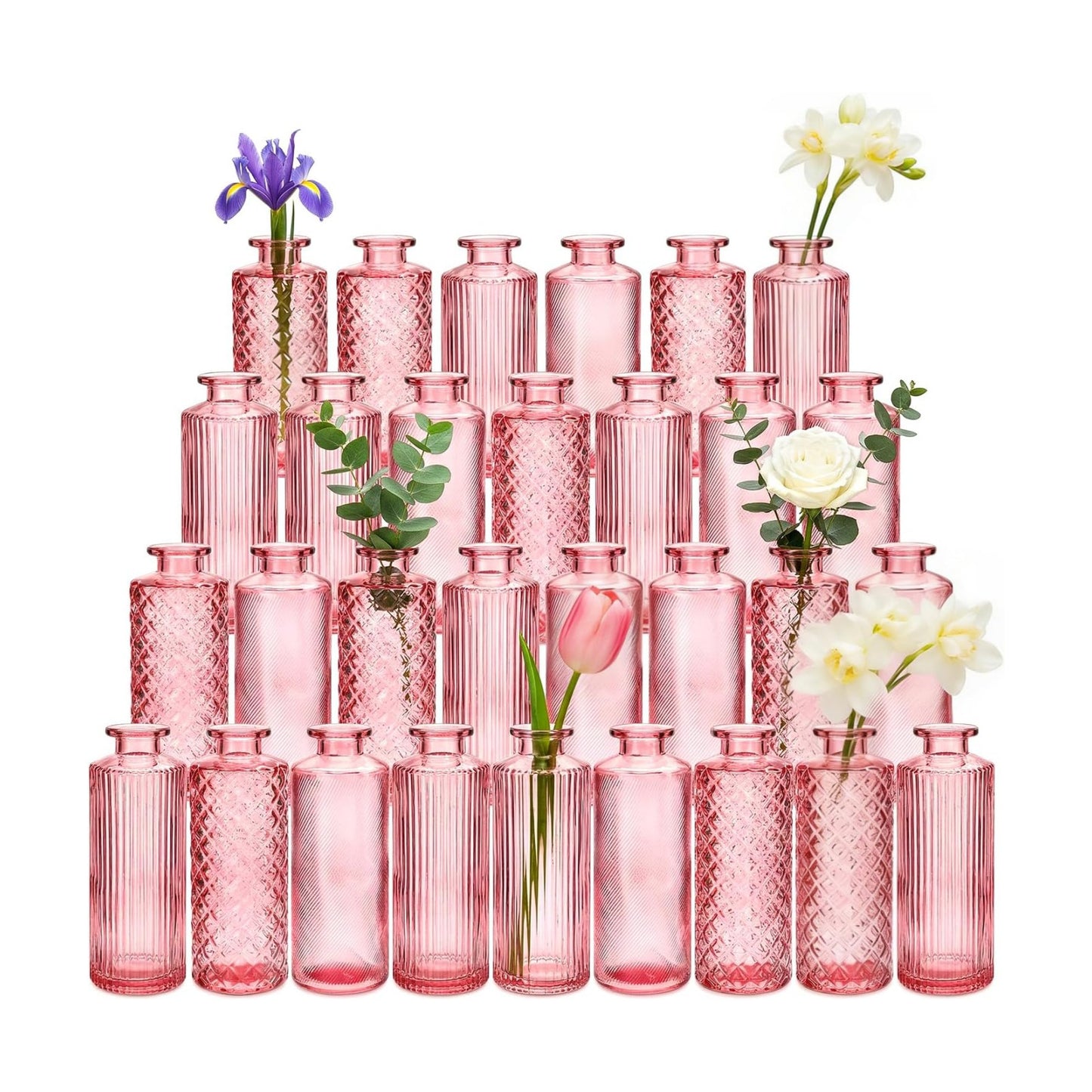 Glass Bud Vases / Pink / Set of 30