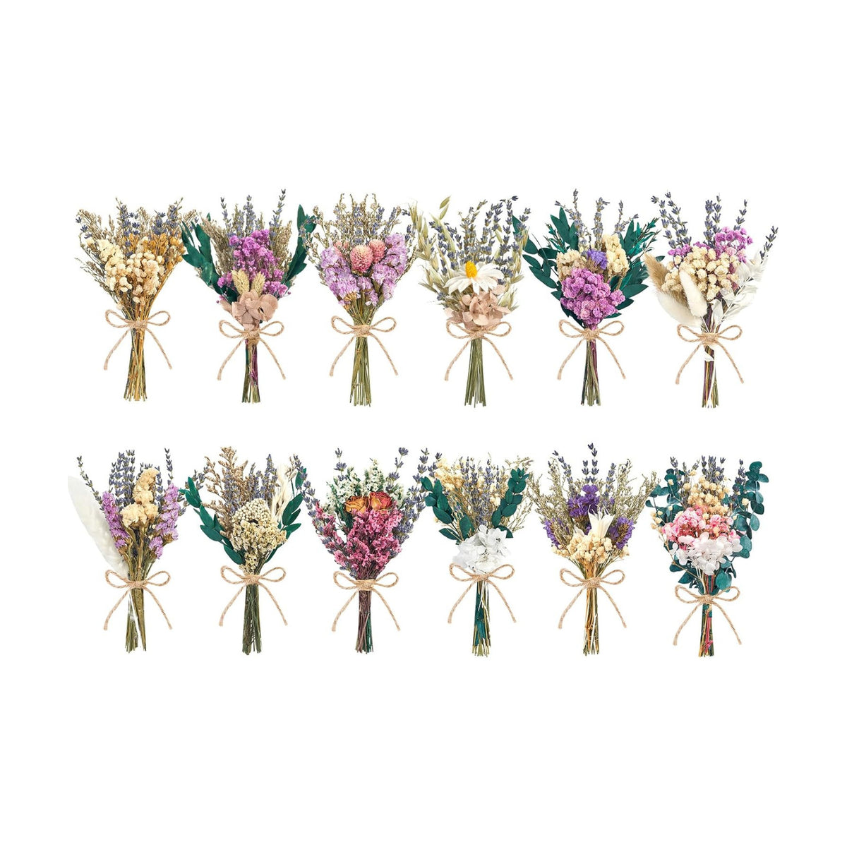 12/24PCS Handmade Dried Flower Bouquet with Stems Natural Dried Wildflowers 7.5 Inch Mini Dry Flowers for Vase Farmhouse Decor, Wedding Styling, Photography Props, Gift DIY(12pcs, Lavender)