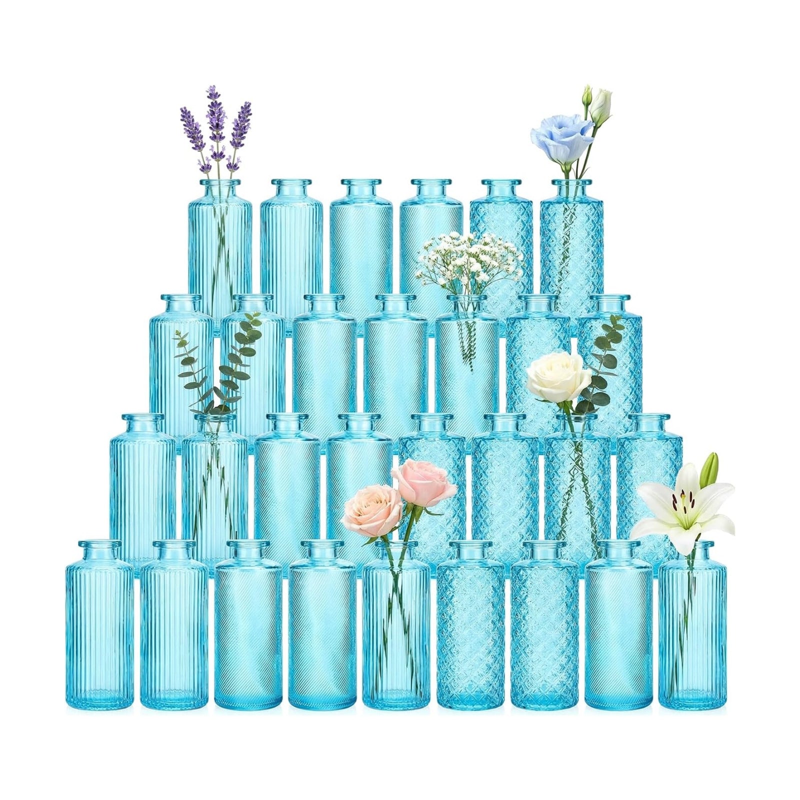 Glass Bud Vases / Blue / Set of 30