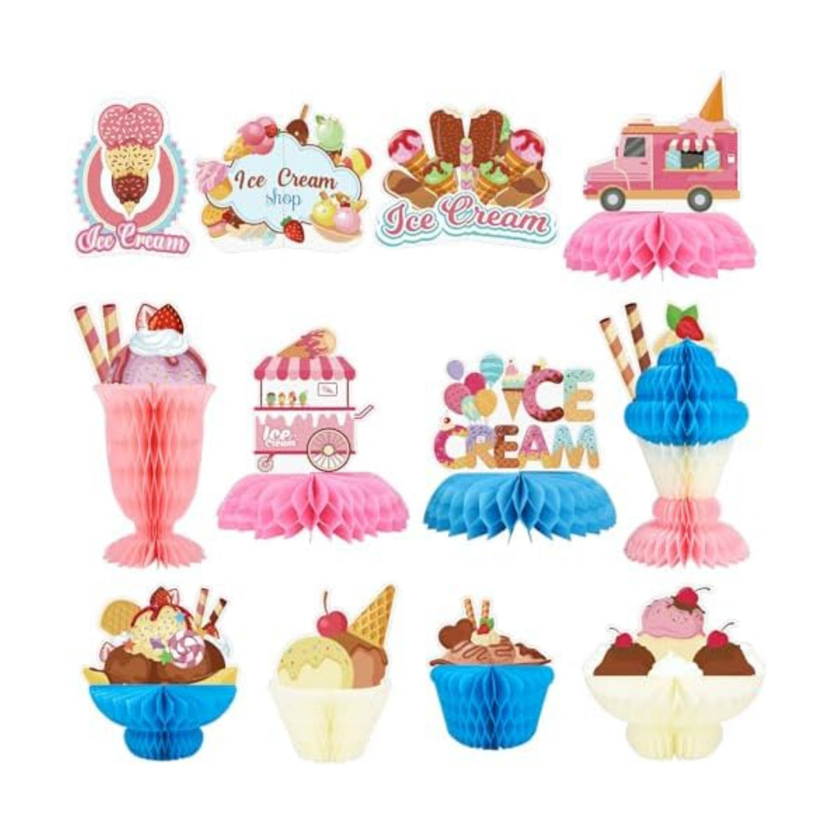 12 PCS Ice Cream Party Decorations Ice Cream Honeycomb Centerpiece