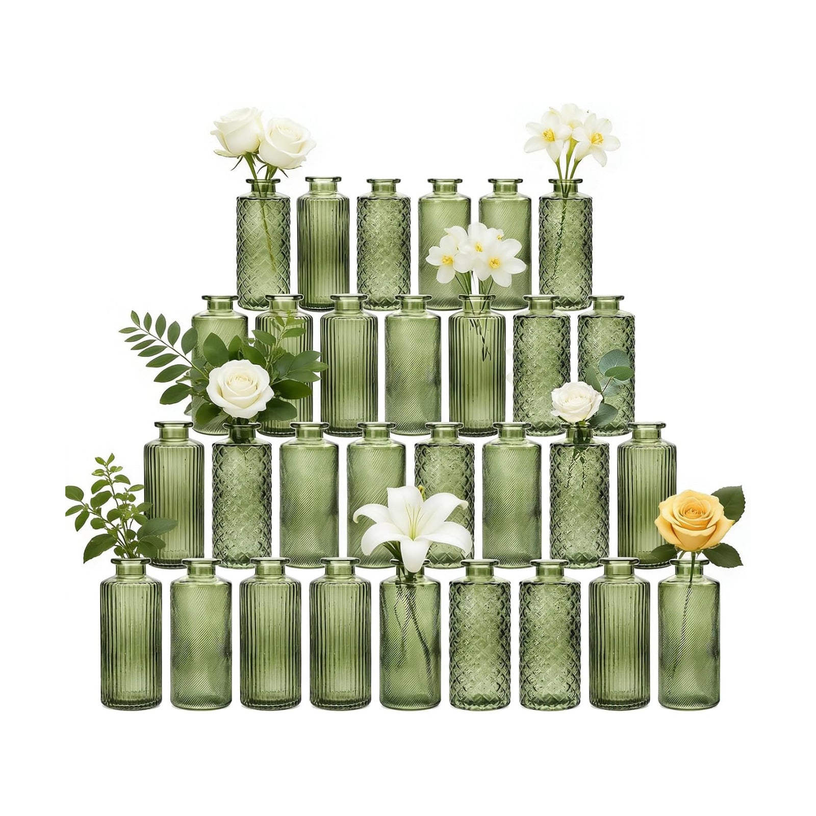 Glass Bud Vases / Green / Set of 30