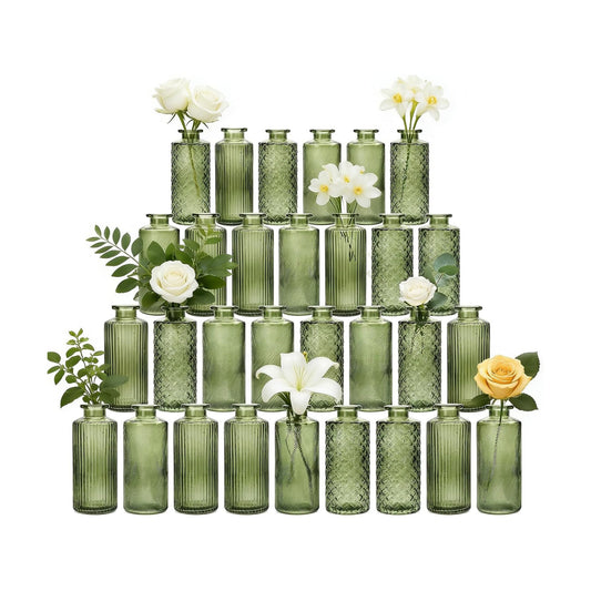Glass Bud Vases / Green / Set of 30