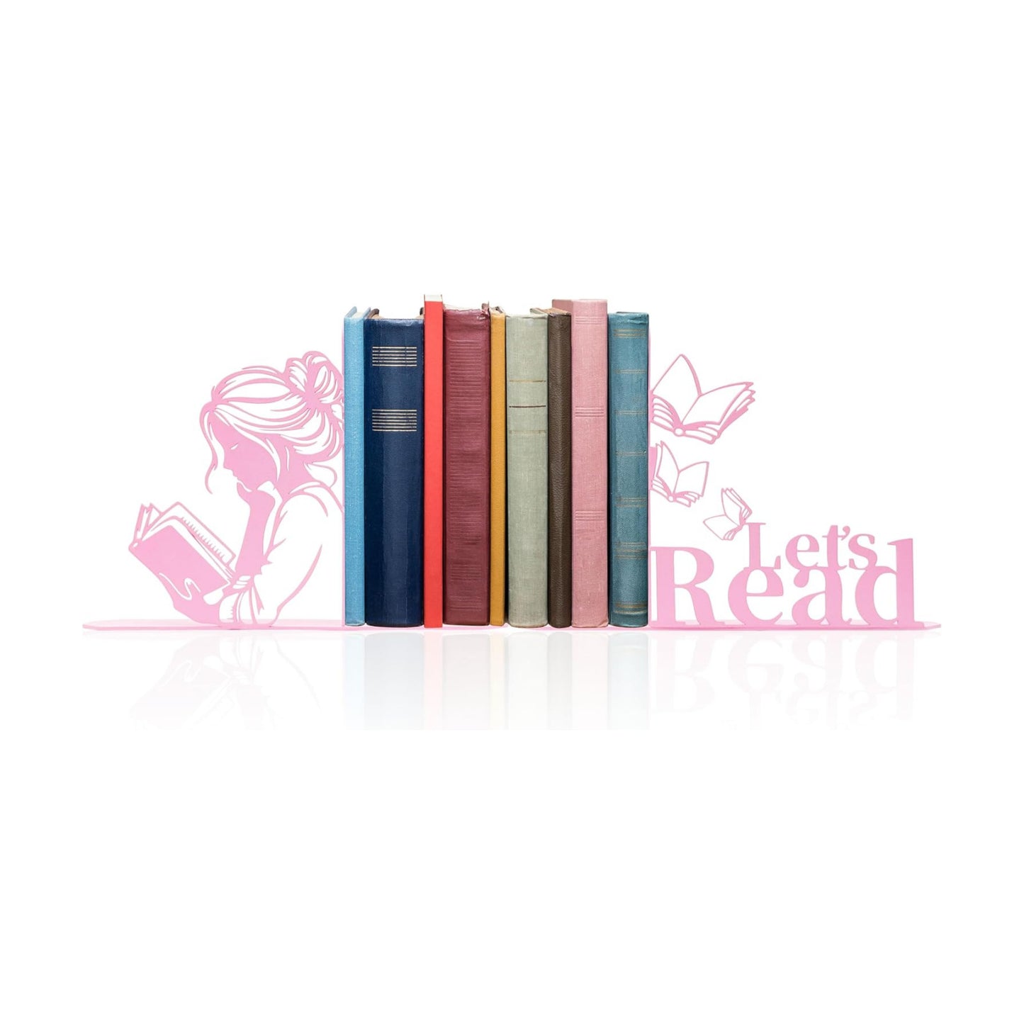 Metal Girl Reading Book Bookends / Pink