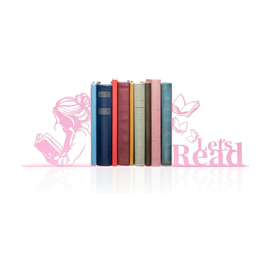 Metal Girl Reading Book Bookends / Pink