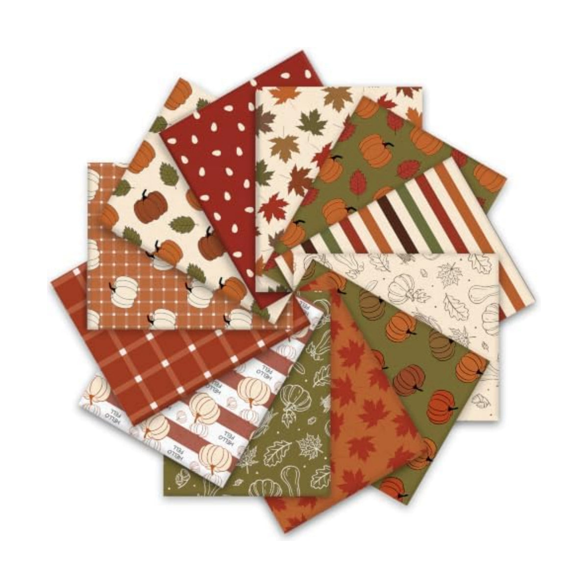 Whaline 12 Pcs Boho Fall Fabric Squares Cotton Fabric Bundles Green Brown Pumpkin Maple Leaf Plaid Sewing Fabrics for Autumn Thanksgiving DIY Handmade Craft Decor, 10 x 10 Inch