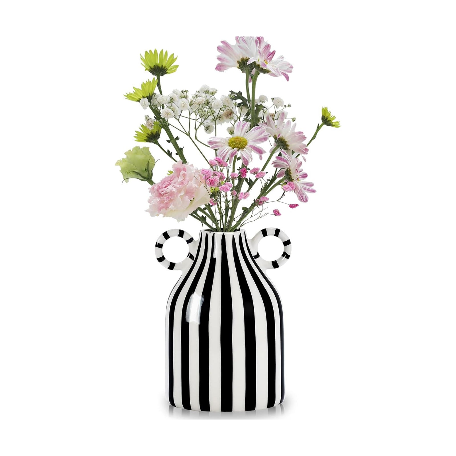 Striped Ceramic Vase / Black and White