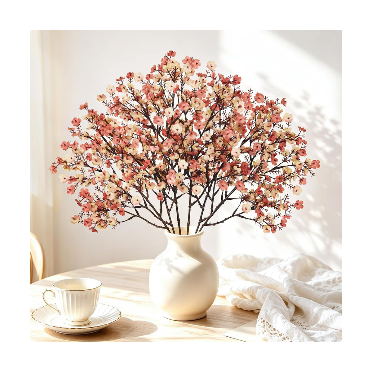 15Pcs Baby's Breath Artificial Flowers, Silk Gypsophila Stems, Beige Brown