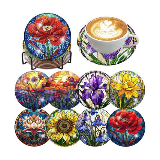 Diamond Art Coasters Flowers Diamond Painting Coasters Kits Flower / Flowers Coasters / Set of 8