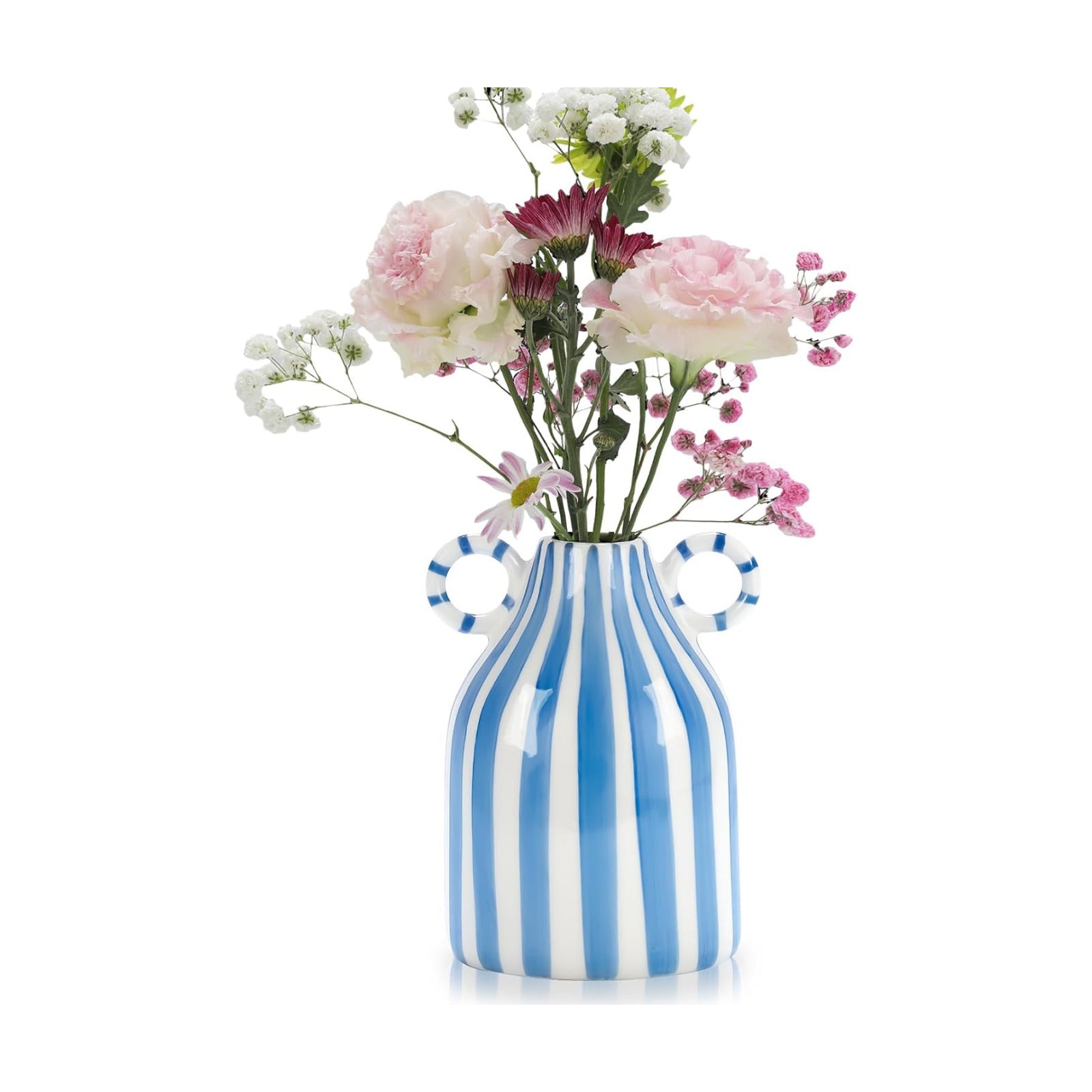 Striped Ceramic Vase / Blue and White