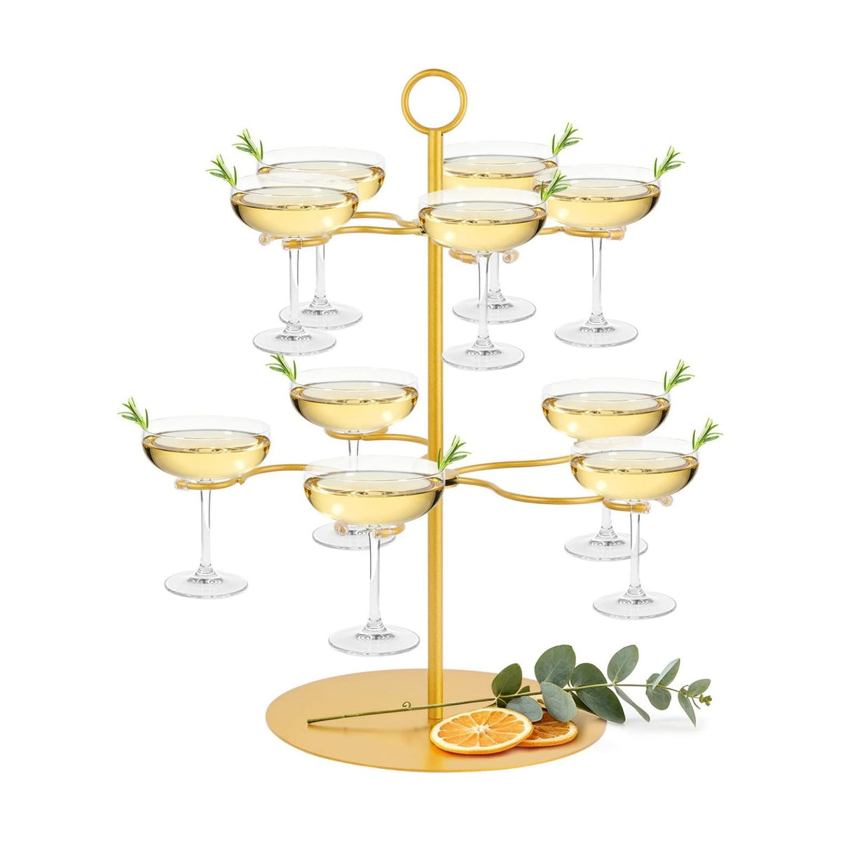 QPIX DIGITAL Champagne Tower,Metal Cocktail Tree Stand 2 Tier - 10 Holders For Champagne, Cocktails, Martini, Margarita