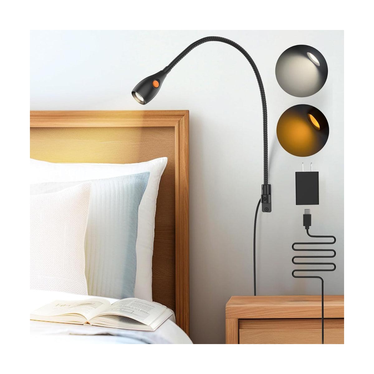 Wall Mounted Reading Light, Headboard Light with Lamp Head Switch | Minimalist Design, USB-C Powered, CRI 95+,4000K +