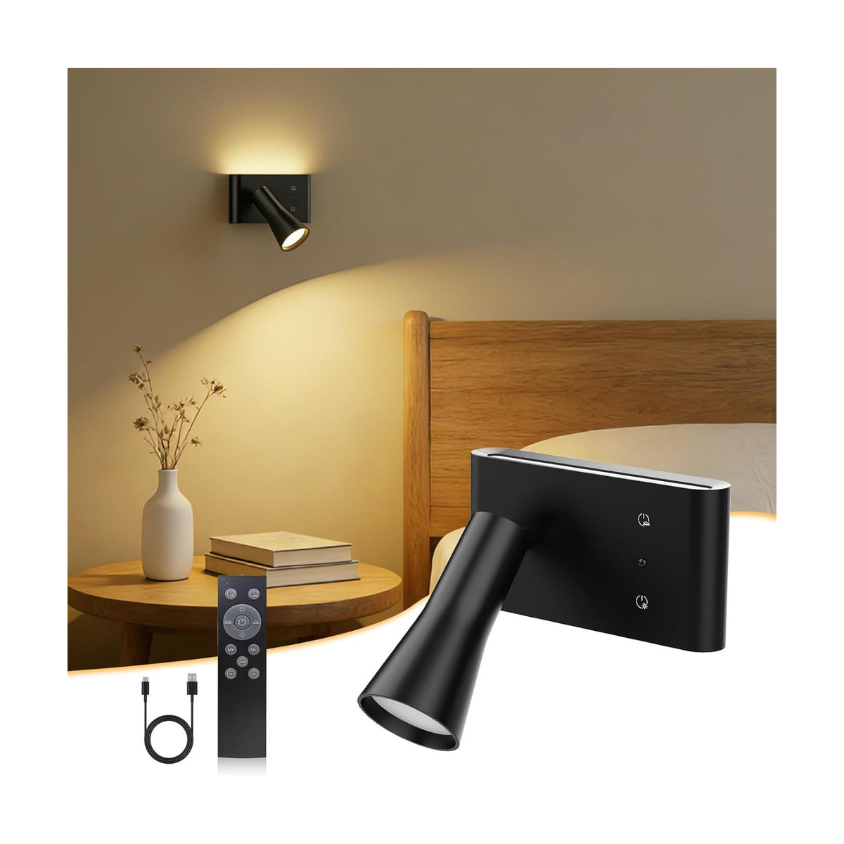 Wall Sconce Battery Operated Reading Lights, 10000mAh Rechargeable Wireless LED Wall Lights, 3 Color Temperatures