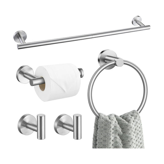 5 Pieces Brushed Nickel Bathroom Hardware Accessories Set SUS304 Stainless Steel Towel Bar Holder Set, 23.6Inch Towel