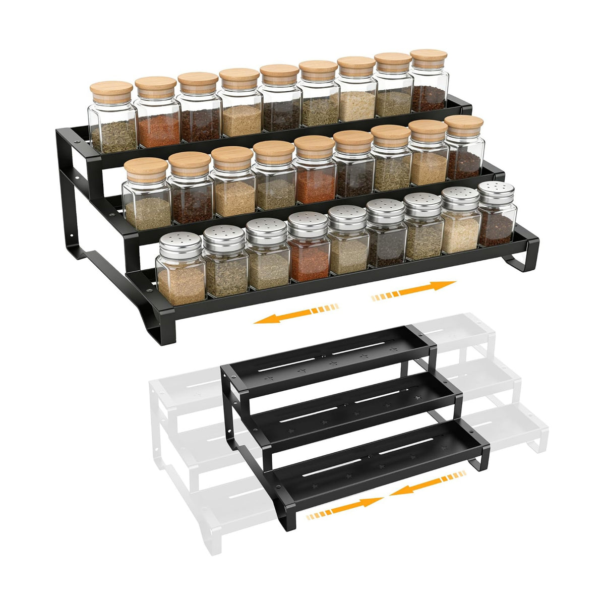 Spice Rack Organizer for Cabinet, 13-21.5" Expandable Spicy Shelf | 3-Tier Metal Seasoning Organizer, Kitchen Spice