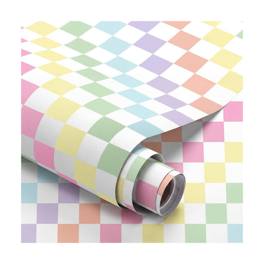 Checkers Wallpaper Peel Stick Contact Paper in Rainbow Checkered / Pastel / 15.8 x 118.1 / Checker