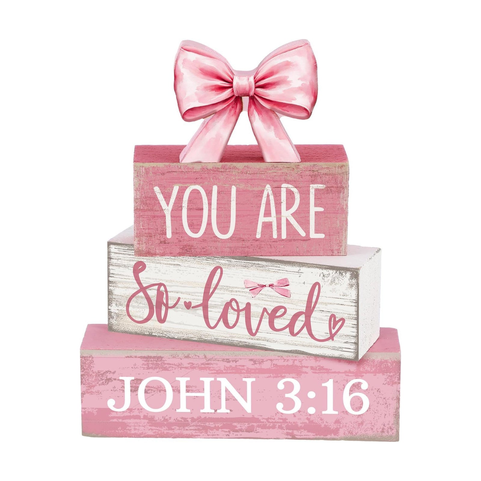 Lineshading 4 Pcs Pink Bow Decor Christian Table Decor Wooden Block Signs