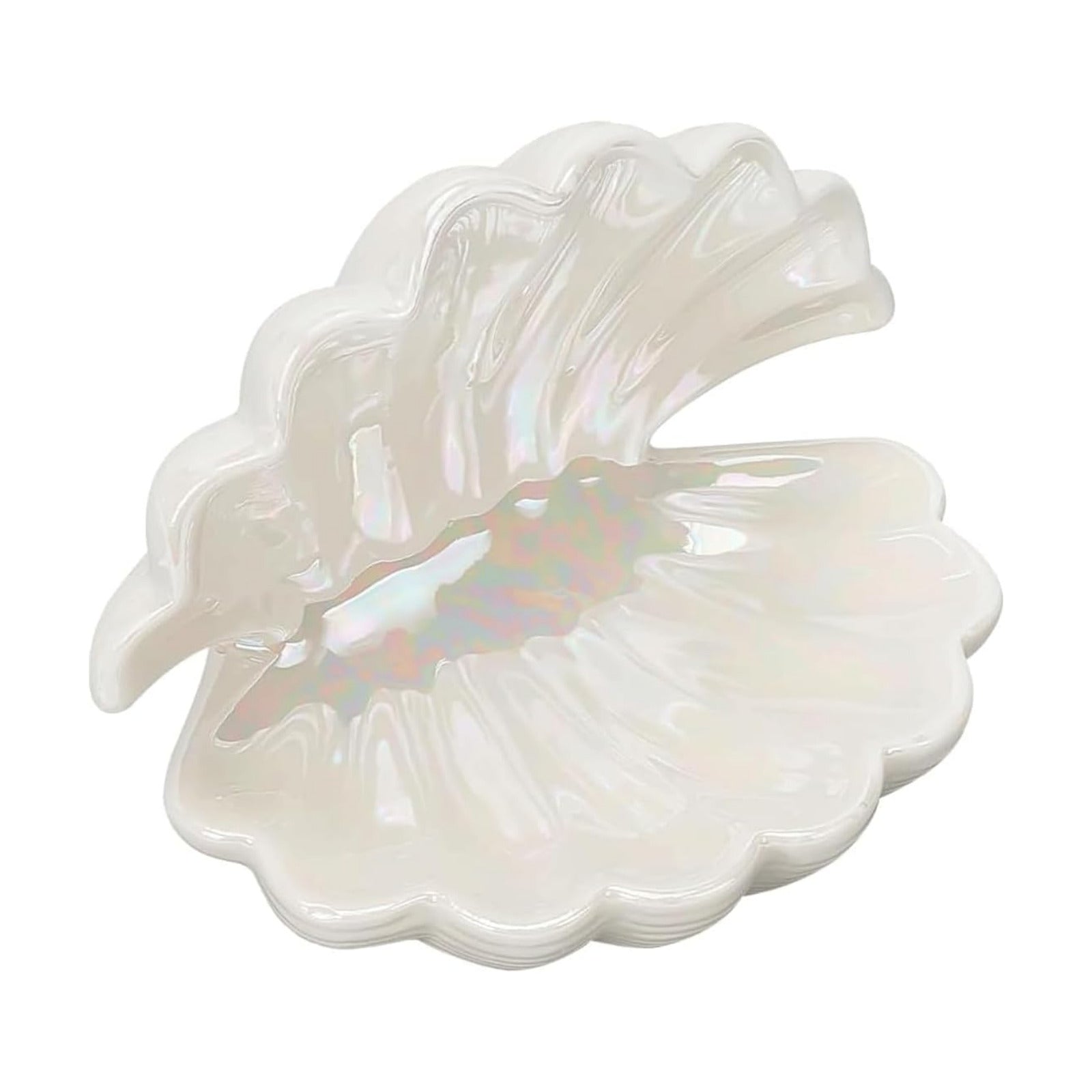 Ceramic Seashell Jewelry Tray Ring Dish / White
