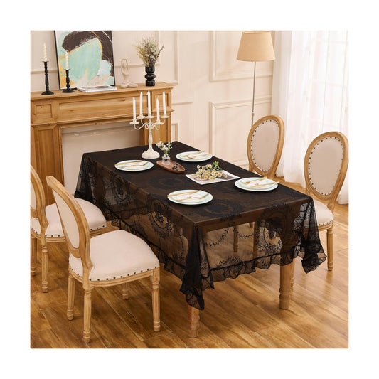 Black Lace Tablecloth Vintage Table Cloth(Black,95”x55”,Rectangular)