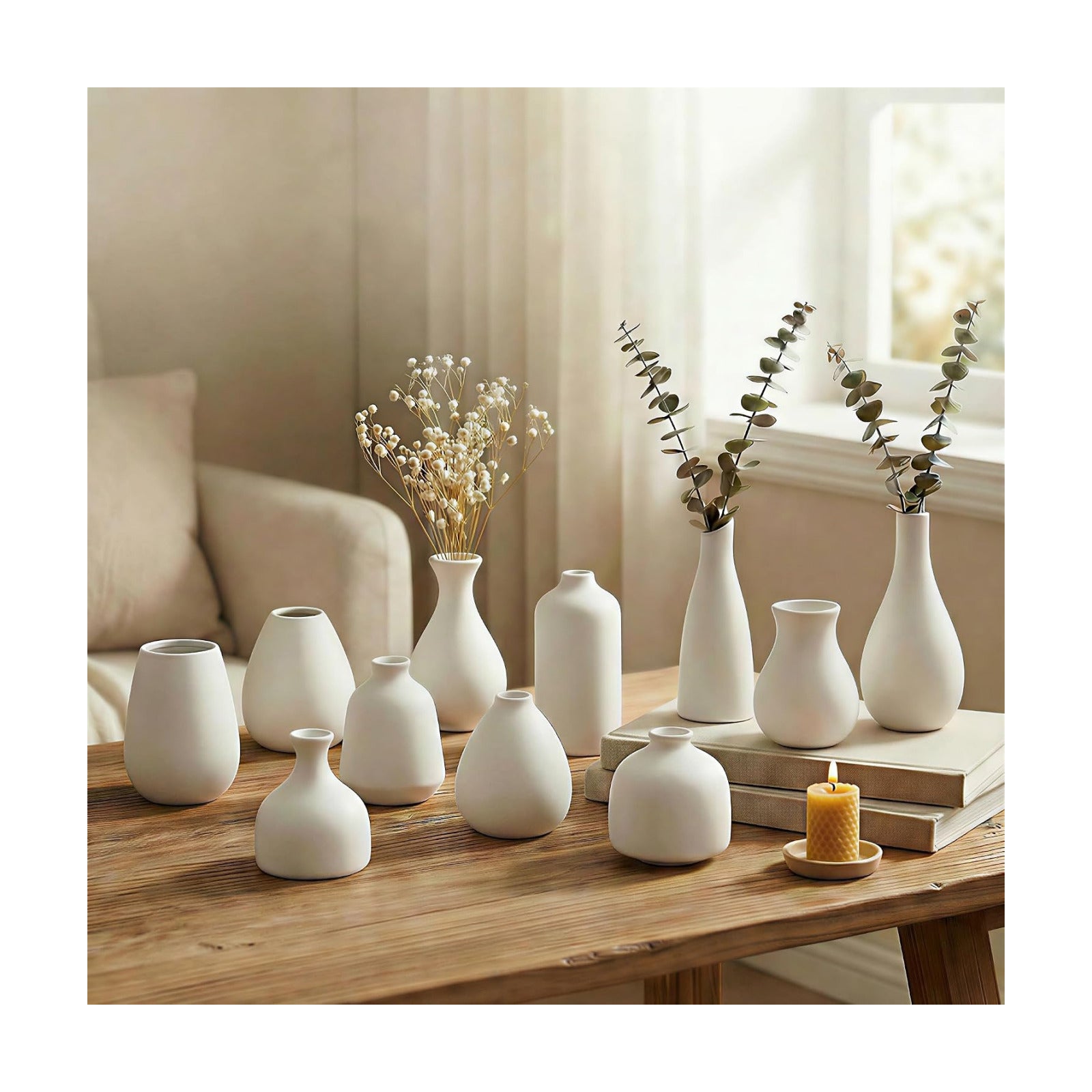 Small Ceramic Vase / White - 11-piece Set / Set of 11