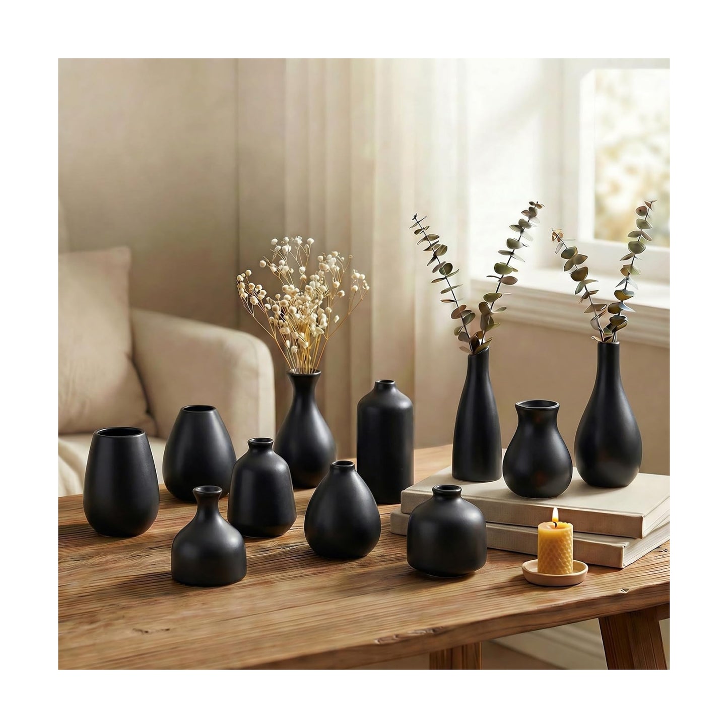 Small Ceramic Vase / Black - 11-piece Set / Set of 11