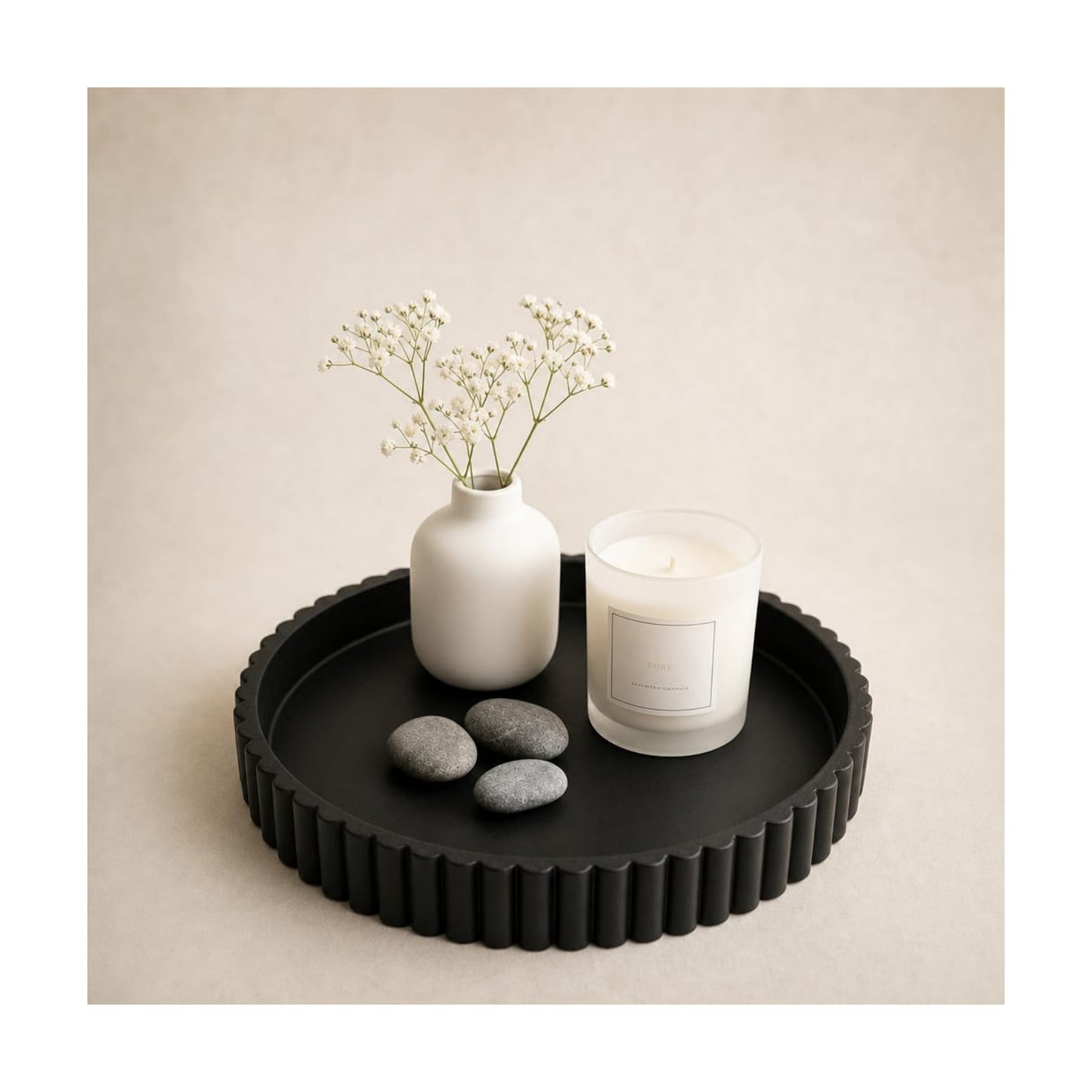 Round Coffee Table Tray / Black / Set of 11