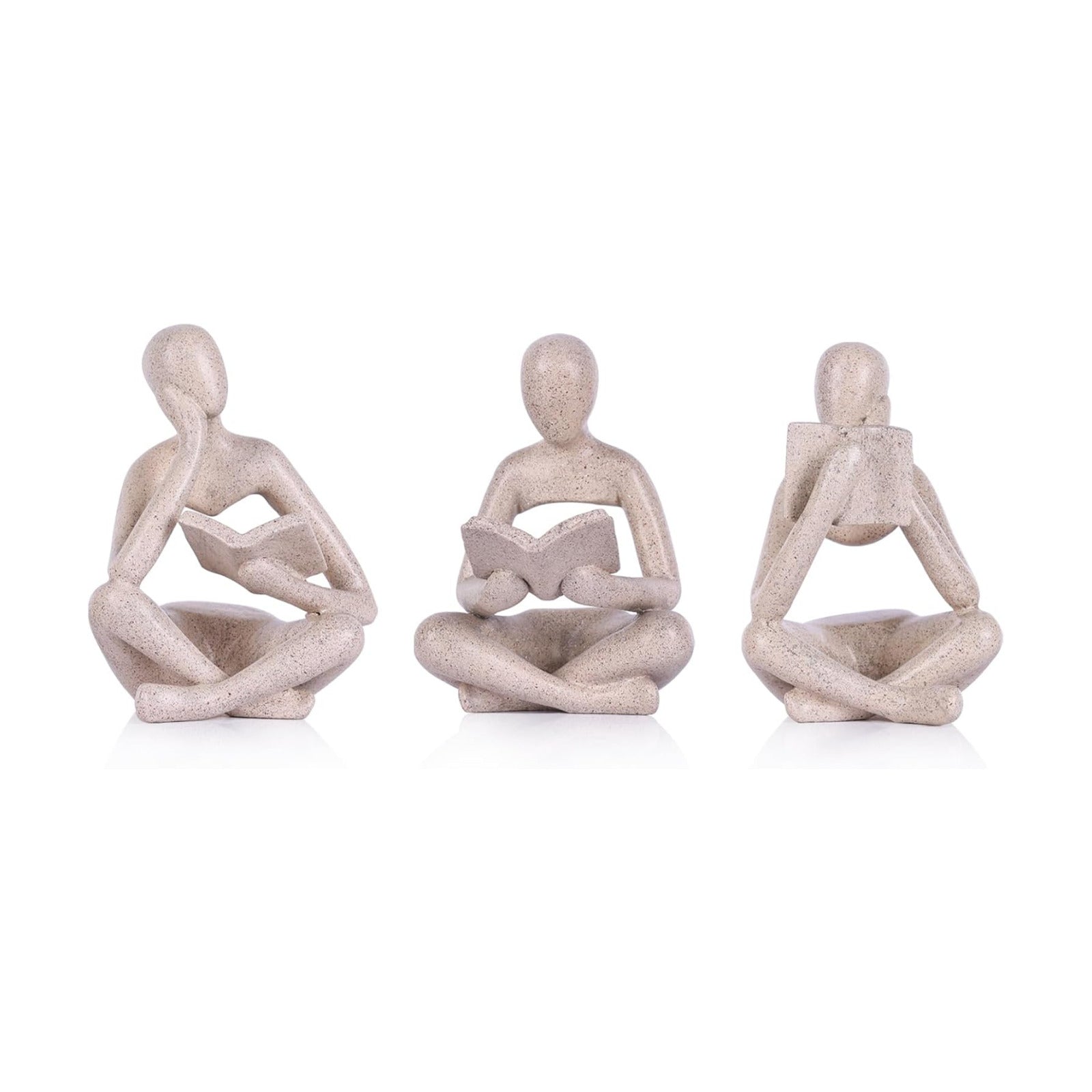 Thinker Statue / Matte Sandstone Resin Reading Figurines / Sandstone Color / Set of 3