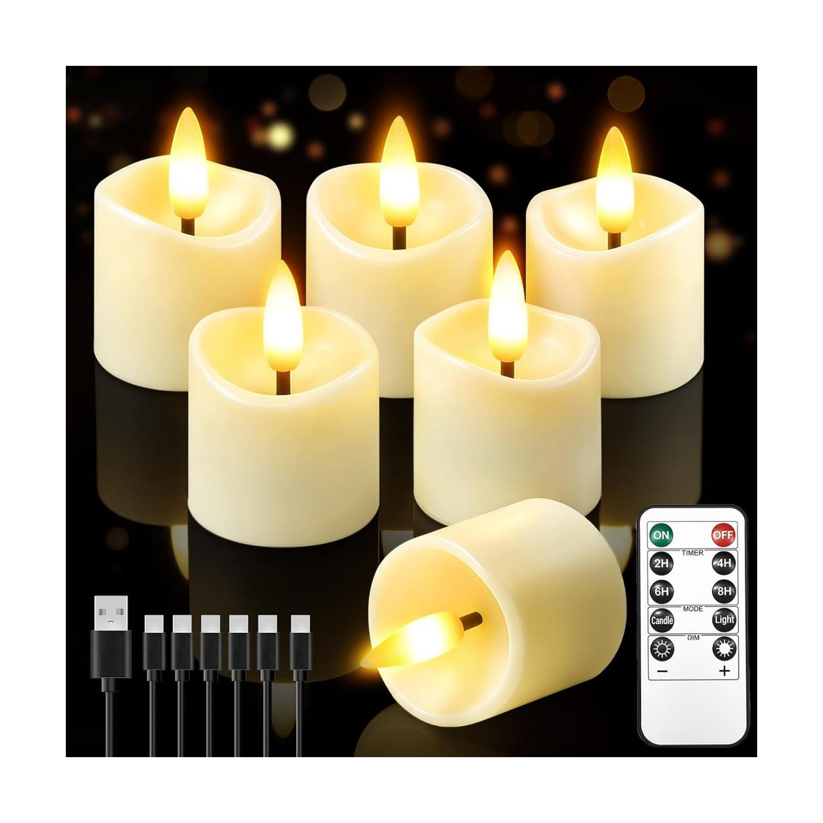 6 Pack Small Rechargeable Flameless Candles with Remote Timer | 1.5"x2" LED Tea Lights Votive Fake Candles Flickering