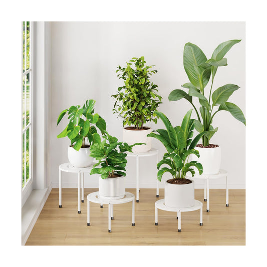 iDavosic.ly 5-Pack Metal Plant Stands for Indoor Outdoor, 10'' Small, White | Flower Pot Holder, Anti-Rust Heavy Duty