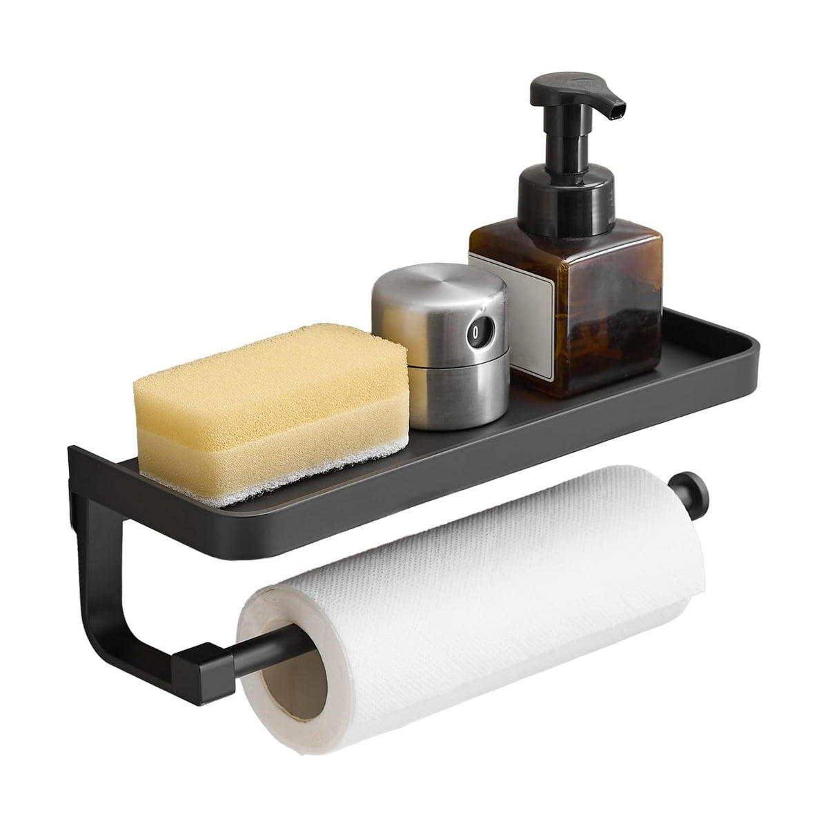 Paper Towel Holder Wall Mount with Shelf, Bathroom/Kitchen Paper Towel Holder, Effortless One-Handed Tear, Rust-Proof