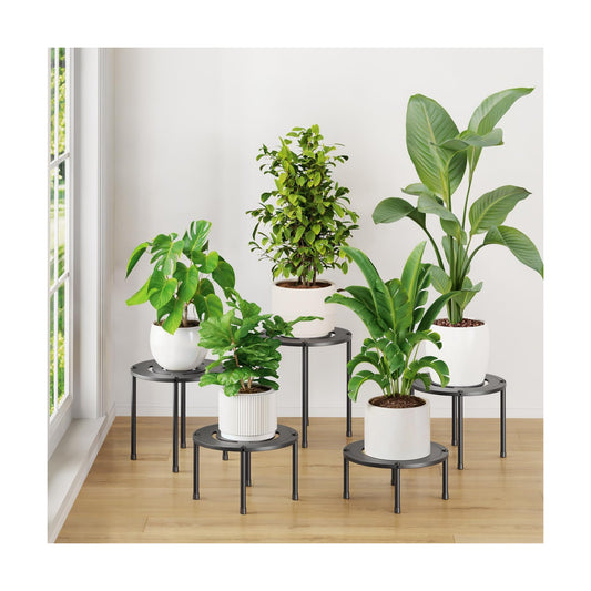 iDavosic.ly 5-Pack Metal Plant Stands for Indoor Outdoor, 10'' Small, Black | Flower Pot Holder, Anti-Rust Heavy Duty
