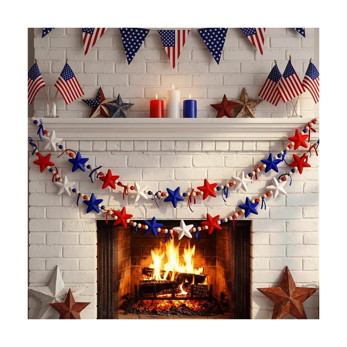 Decorations Patriotic Garland Wooden Beads Banner / 4th of July / Red and Blue / 4.92 ft