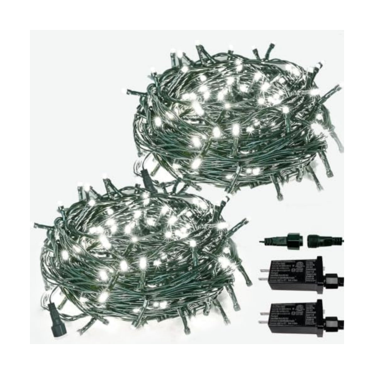 2 Pack Extendable Christmas String Lights Indoor Outdoor 200 LED Cool White