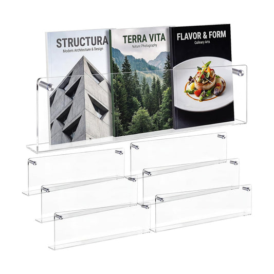 6 Pack Clear Acrylic Magazine Holder Brochure Holder Wall Mount Hanging Bookshelf Literature Storage Rack for Document