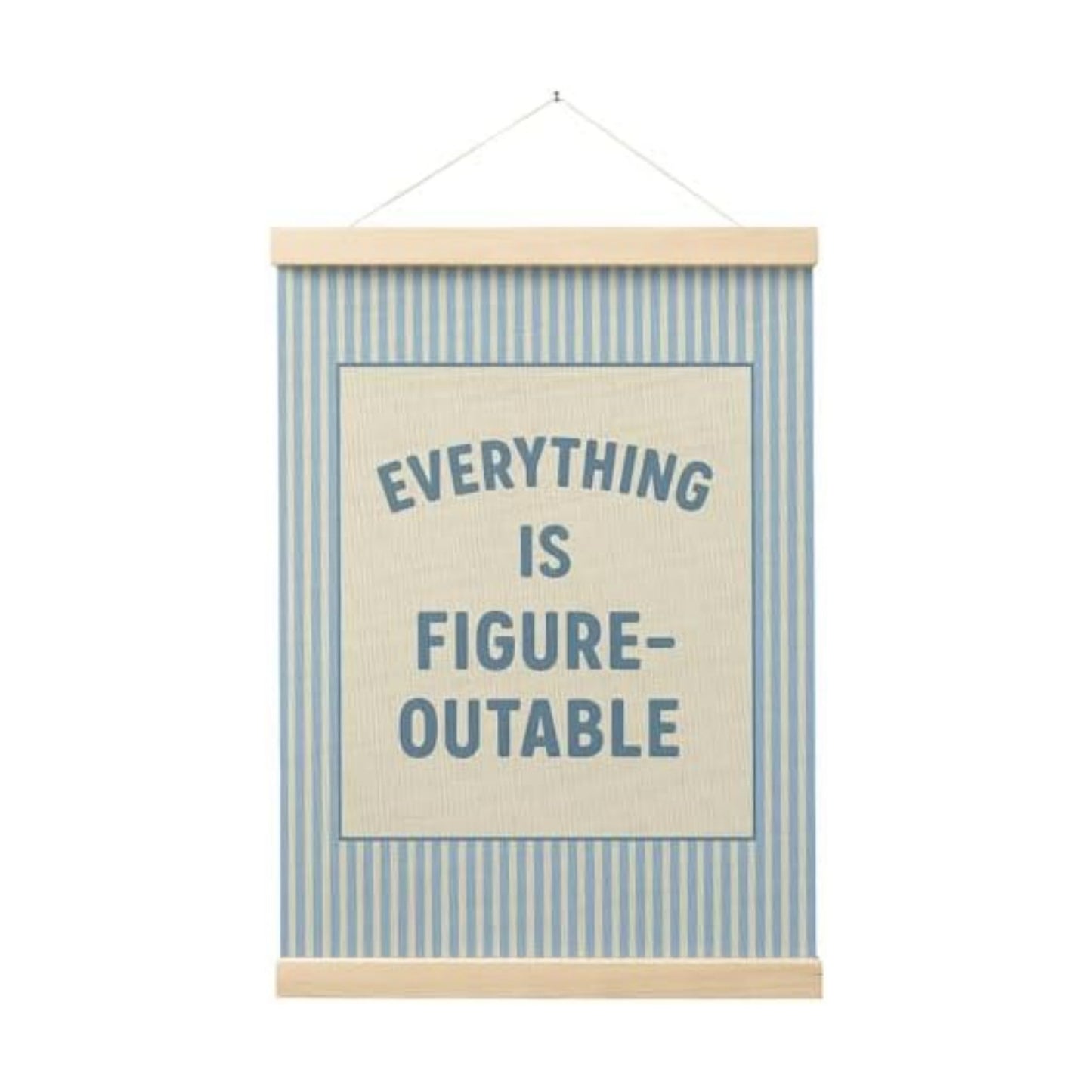 FGFK Preppy Blue Everything Is Figureoutable Inspirational Wall Art Poster Hanger Frame, Trendy Blue Striped Positive