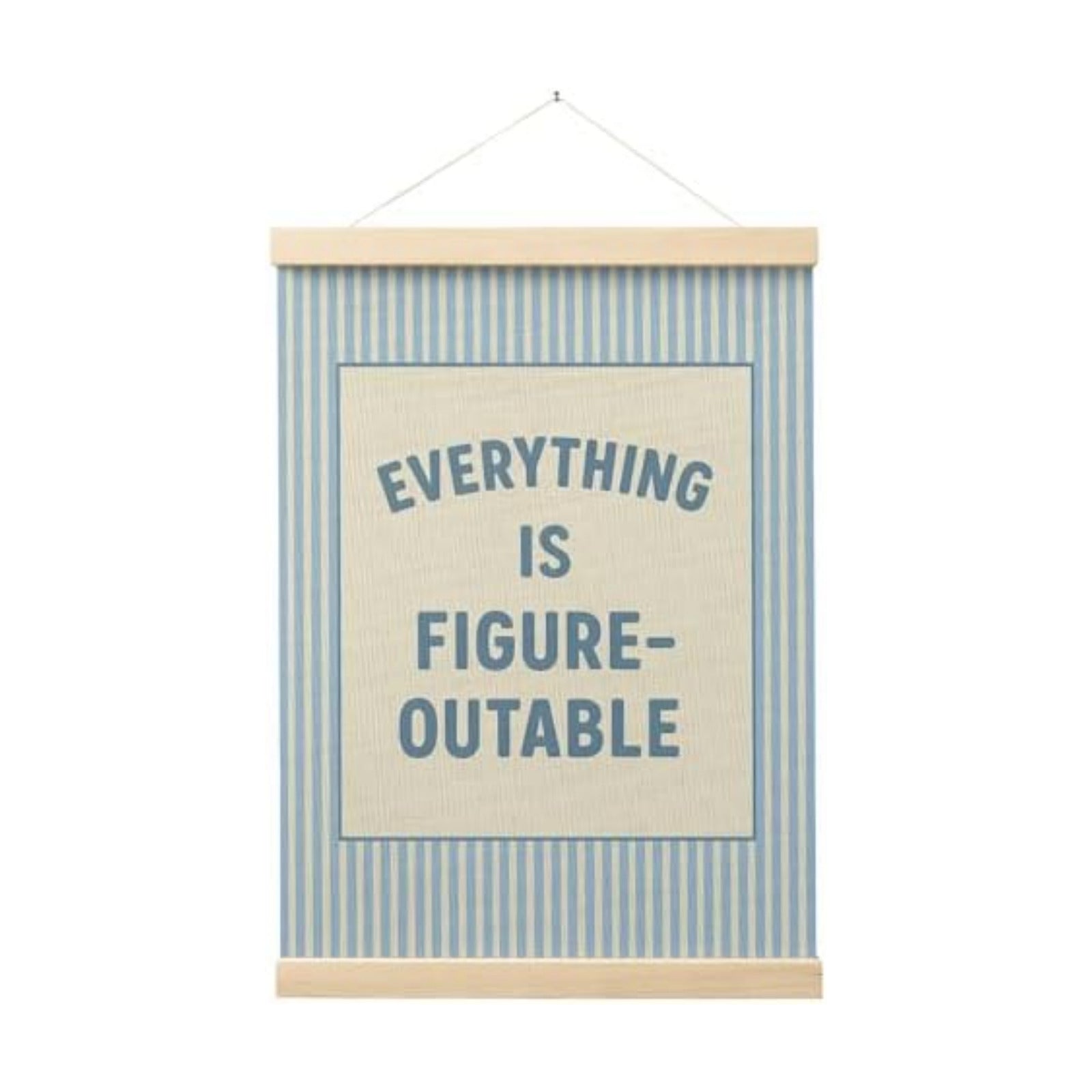 FGFK Preppy Blue Everything Is Figureoutable Inspirational Wall Art Poster Hanger Frame, Trendy Blue Striped Positive