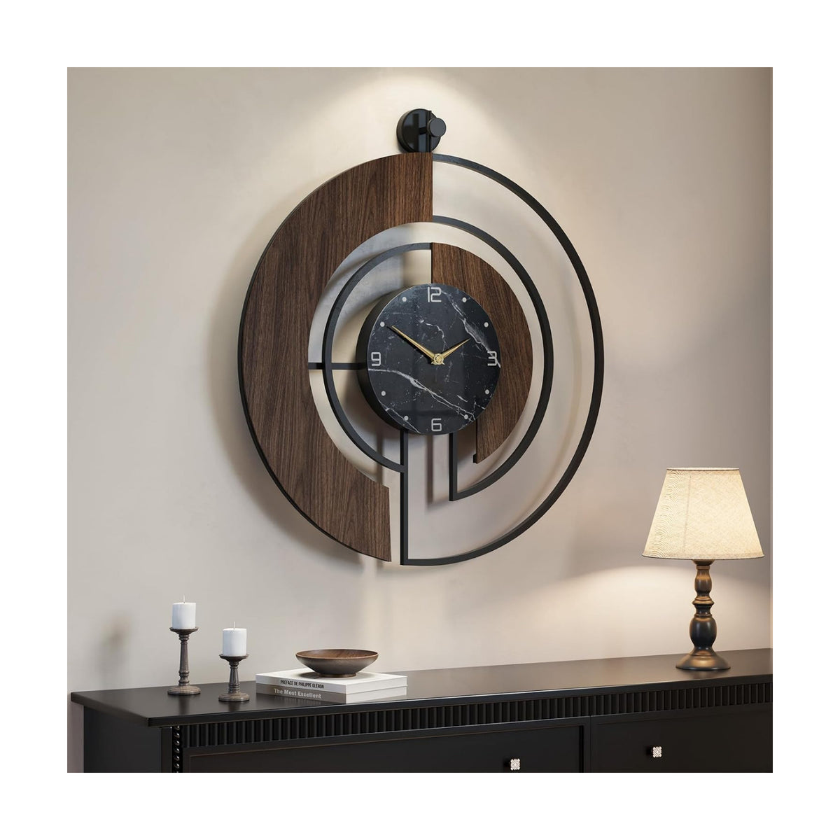 Cuspin Large Wall Clock 30 Inch, Modern Walnut Marble Dial Decorative Clock | Battery operated, silent non ticking