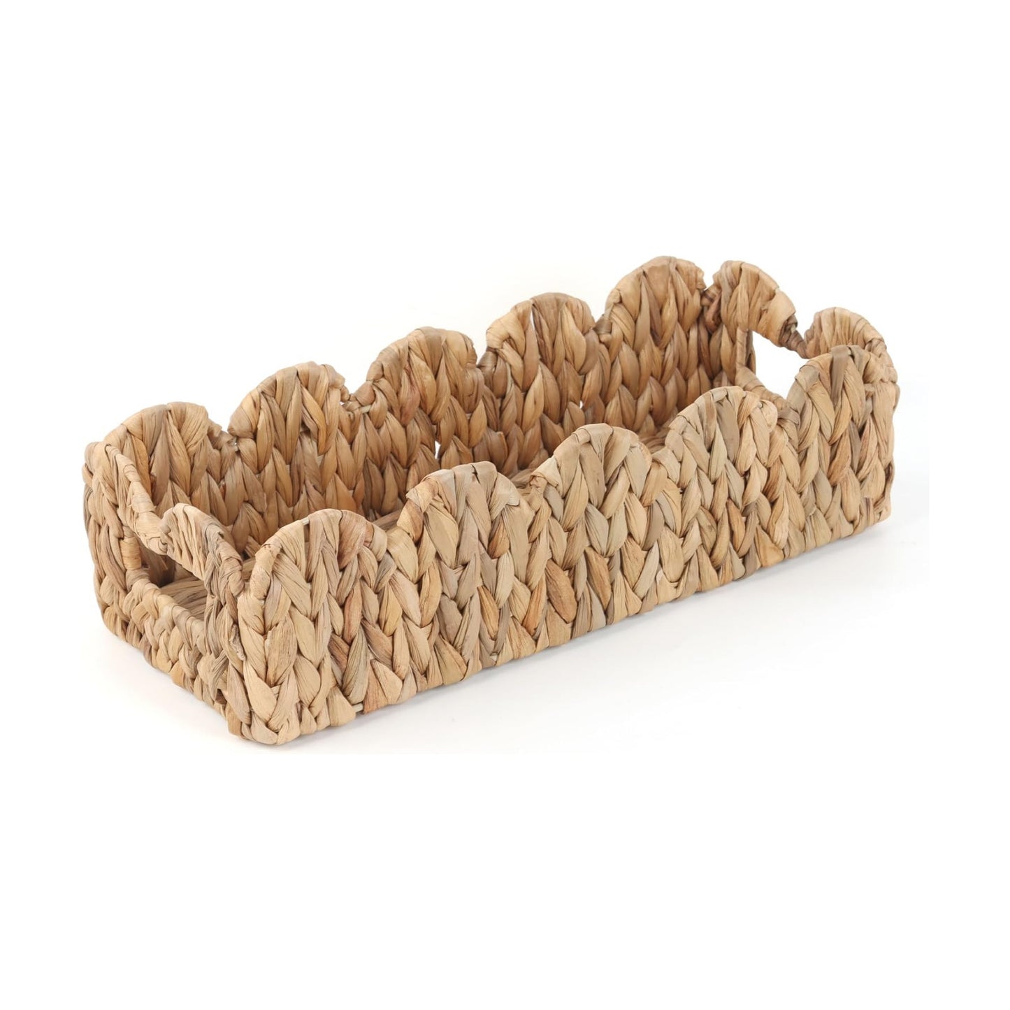 Wicker Scalloped Storage Basket Boho Bathroom Decor Baskets / Natural / 15.7"D x 6.6"W x 4.3"H