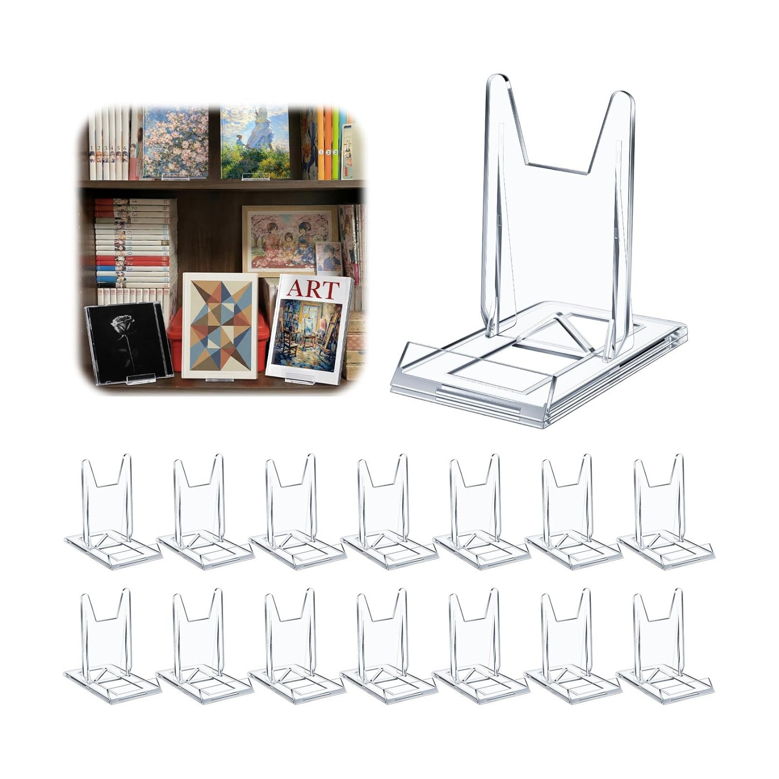 Acrylic Book Stand for Display Adjustable Book Display Holder Easel Rack Stand / Clear / Set of 15