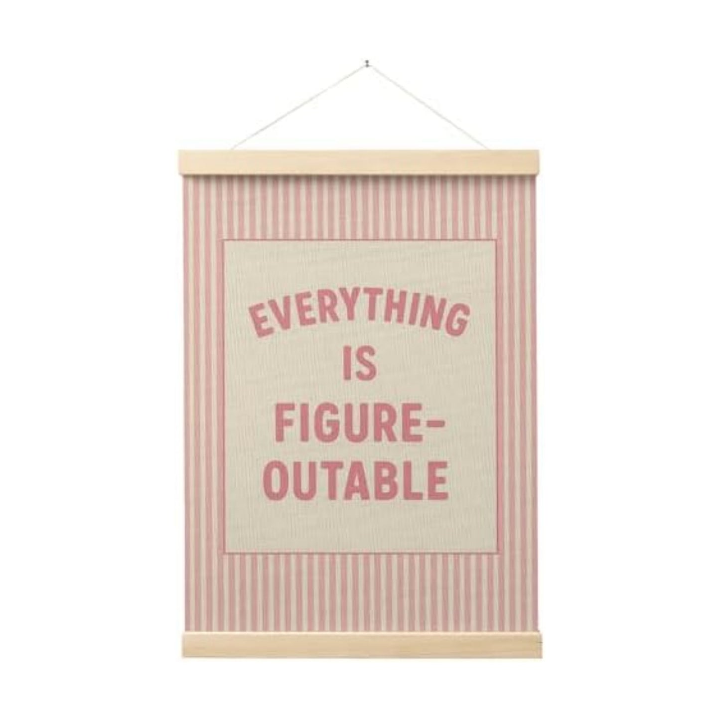 FGFK Preppy Pink Everything Is Figureoutable Inspirational Wall Art Poster Hanger Frame, Girly Pink Striped Positive